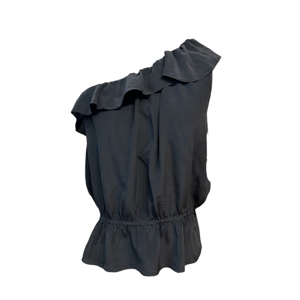 Club Monaco 100% Silk Dark Gray One Shoulder Ruffle Willim Tank Top